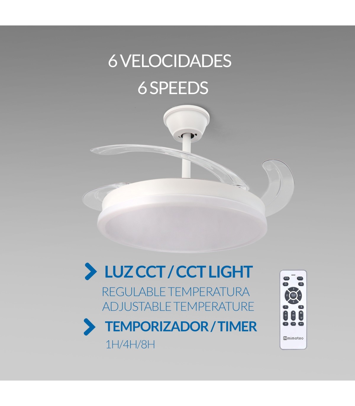 Ventilador WHITE OTAH DC 40W 2448Lm 4 Aspas CCT