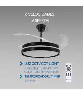 Ventilador BLACK AFAR DC 40W 2448Lm 4 Aspas CCT