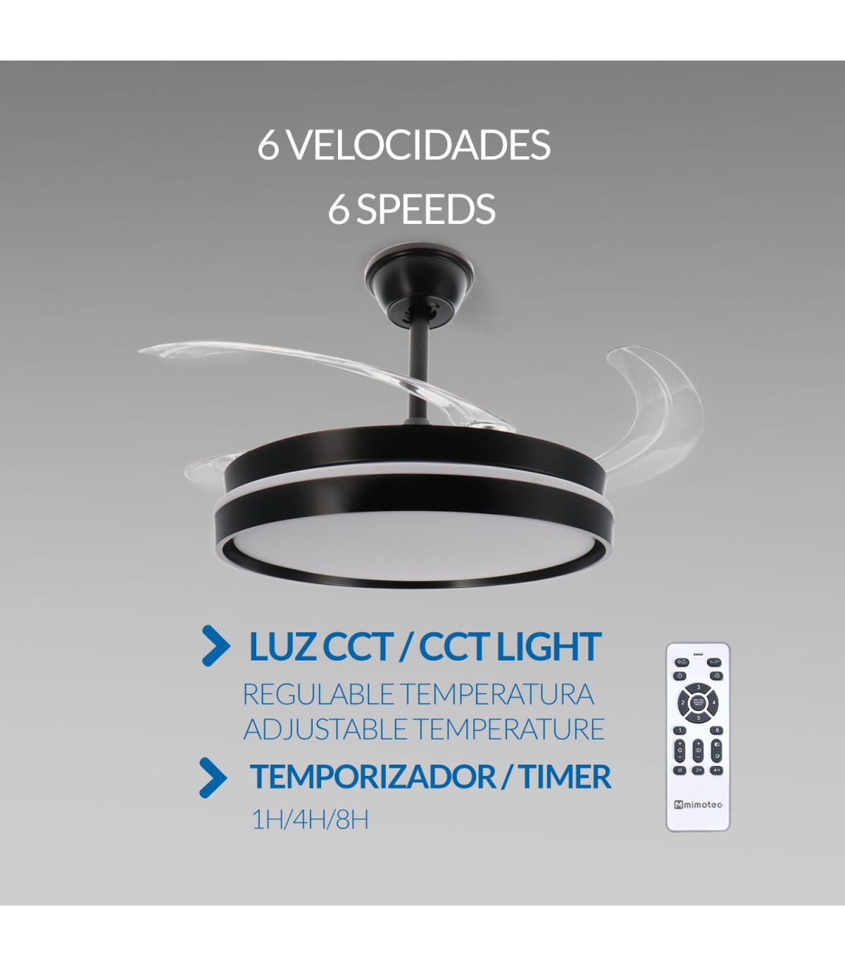Ventilador BLACK AFAR DC 40W 2448Lm 4 Aspas CCT