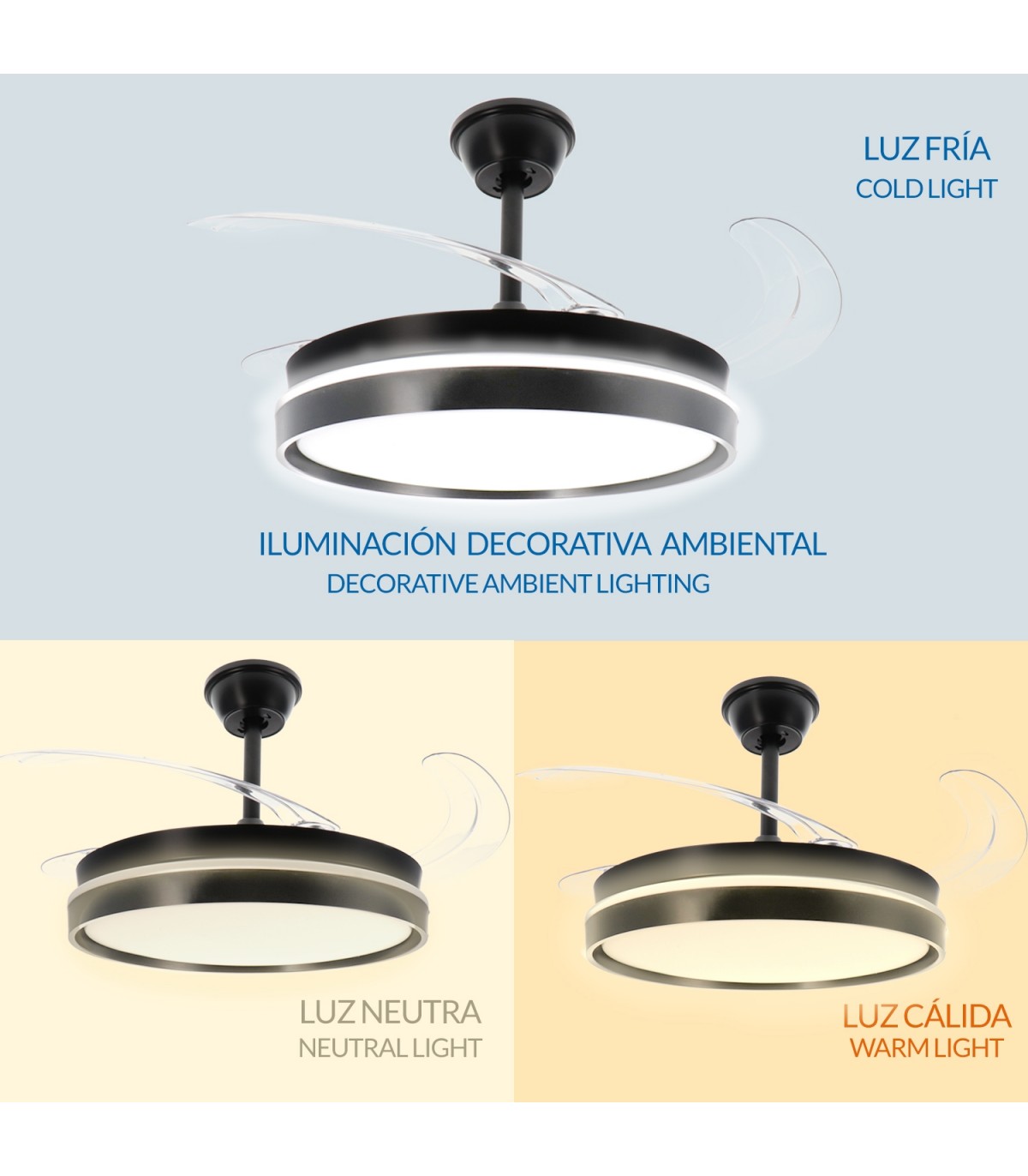 Ventilador BLACK AFAR DC 40W 2448Lm 4 Aspas CCT