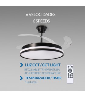 Ventilador BLACK CAMI DC 40W 2448Lm 4 Aspas CCT