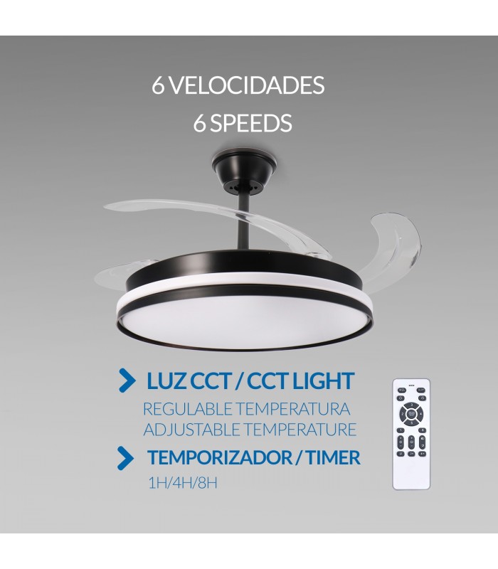 Ventilador BLACK CAMI DC 40W 2448Lm 4 Aspas CCT