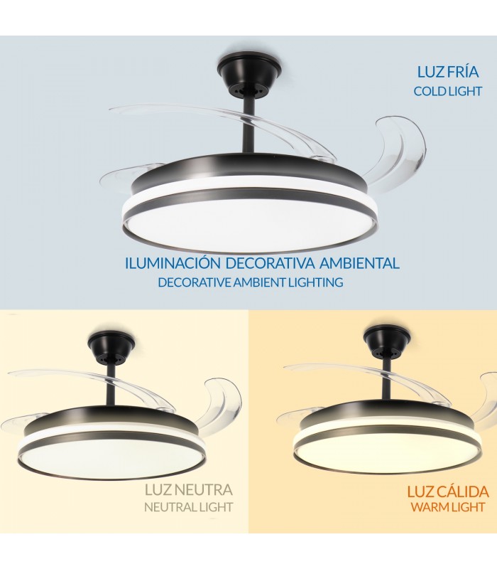 Ventilador BLACK CAMI DC 40W 2448Lm 4 Aspas CCT