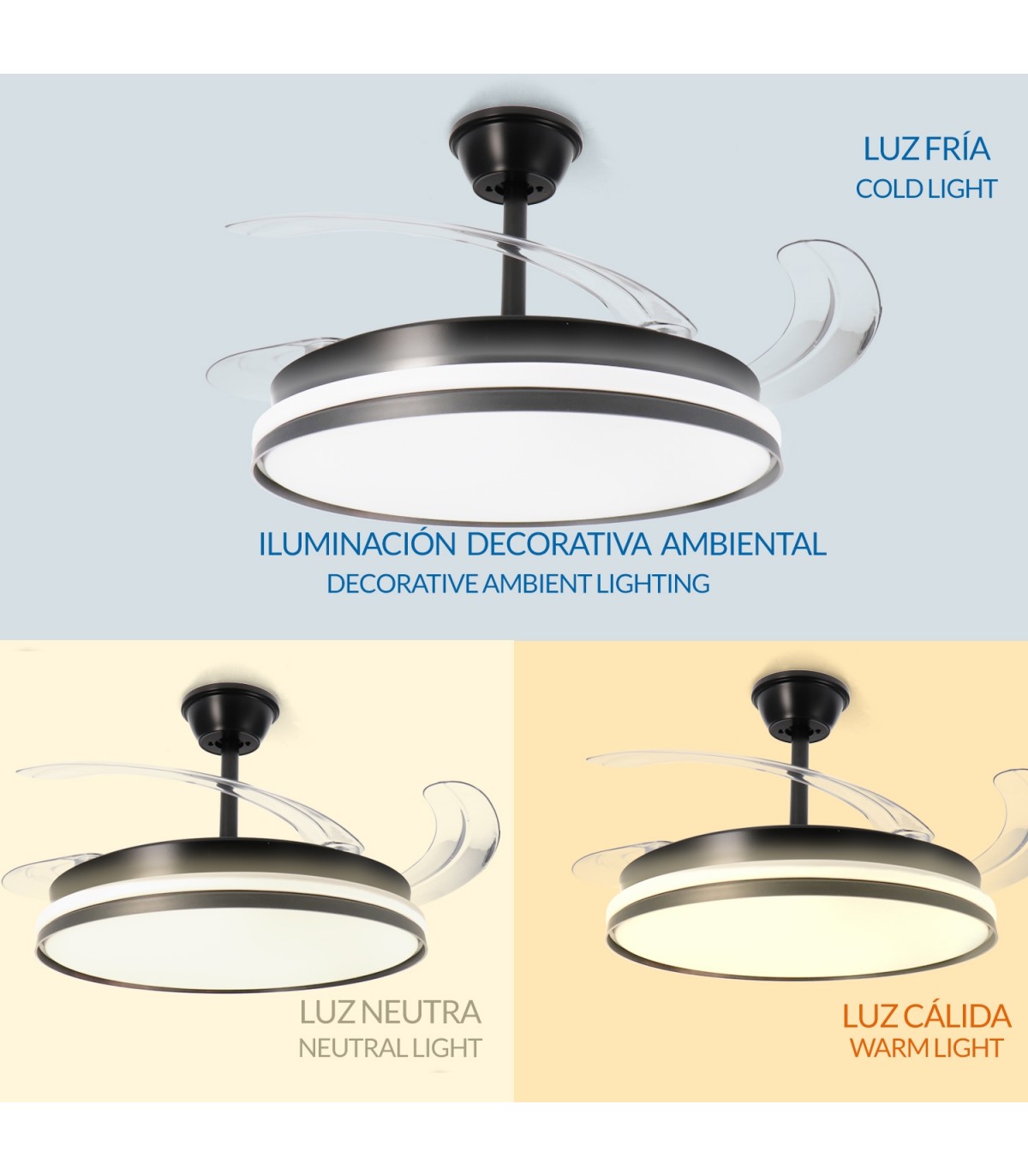 Ventilador BLACK CAMI DC 40W 2448Lm 4 Aspas CCT