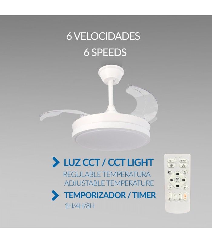 Ventilador WHITE THOR DC 24W 1920Lm 4 Aspas CCT
