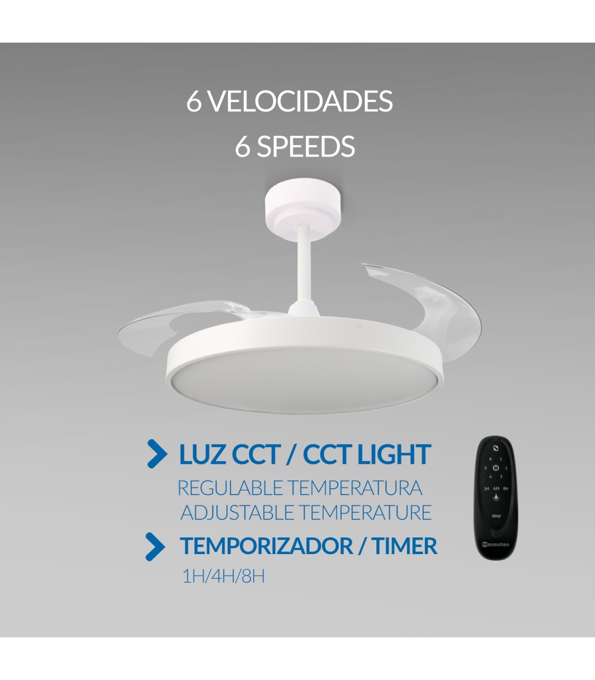 Ventilador COAL WHITE DC 36W 2400Lm 4 Aspas CCT
