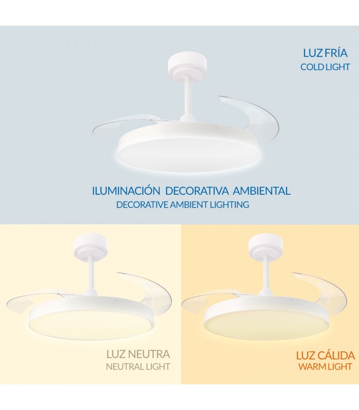 Ventilador COAL WHITE DC 36W 2400Lm 4 Aspas CCT