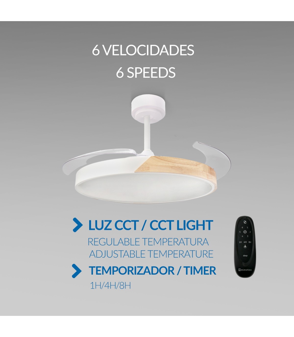 Ventilador COAL NATURE DC 36W 2400Lm 4 Aspas CCT