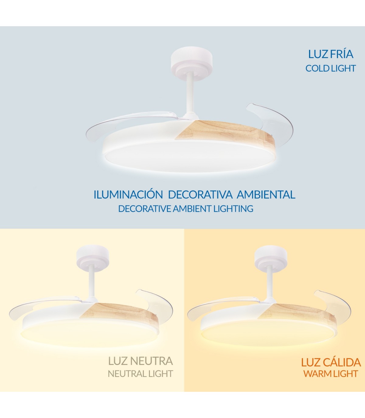 Ventilador COAL NATURE DC 36W 2400Lm 4 Aspas CCT