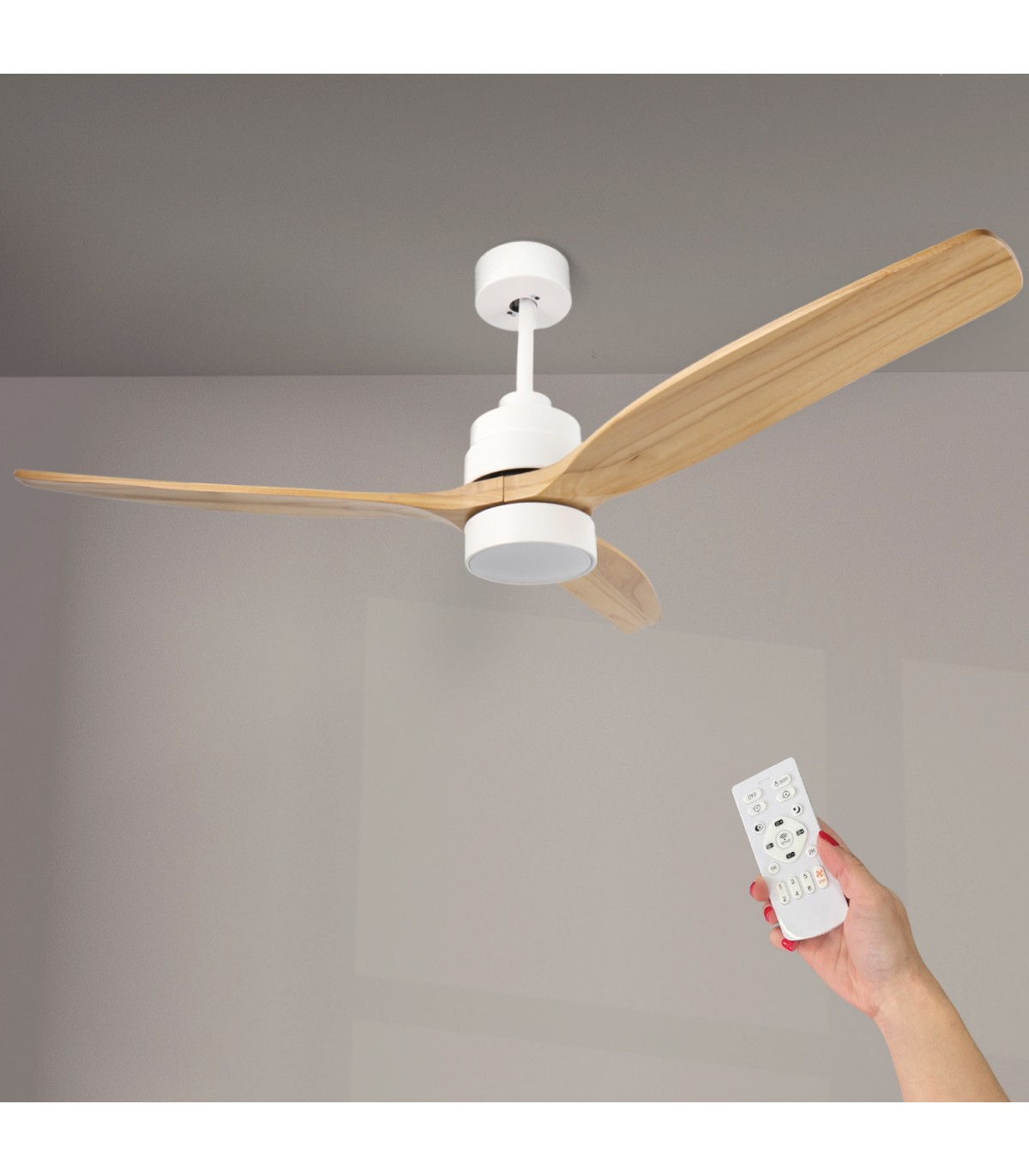Ventilador WHITE CRAZY DC Blanco 18W 1200Lm 3 Aspas Haya CCT