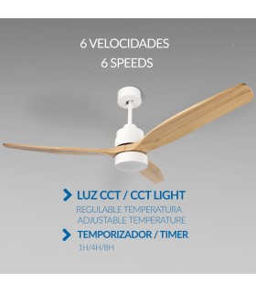 Ventilador WHITE CRAZY DC Blanco 18W 1200Lm 3 Aspas Haya CCT