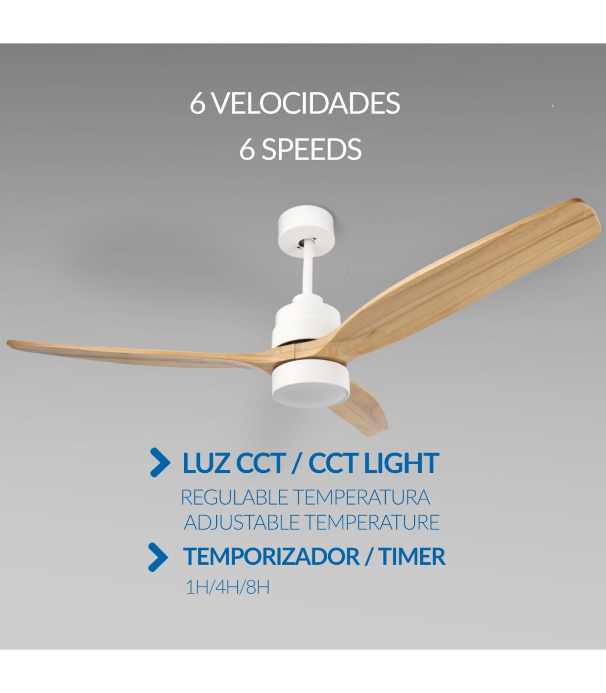 Ventilador WHITE CRAZY DC Blanco 18W 1200Lm 3 Aspas Haya CCT