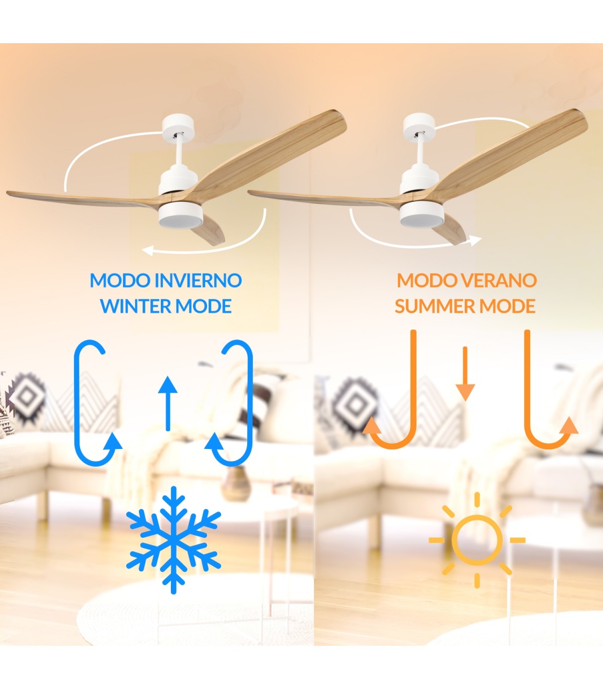 Ventilador WHITE CRAZY DC Blanco 18W 1200Lm 3 Aspas Haya CCT