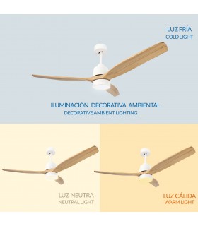 Ventilador WHITE CRAZY DC Blanco 18W 1200Lm 3 Aspas Haya CCT