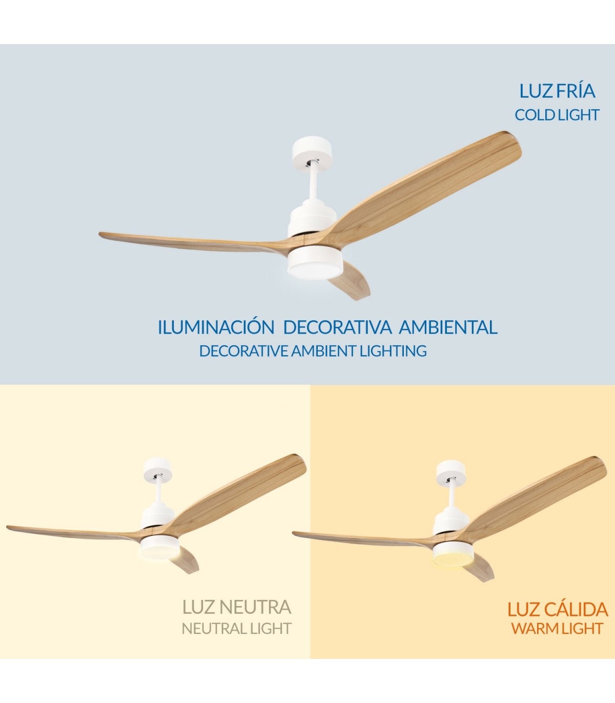 Ventilador WHITE CRAZY DC Blanco 18W 1200Lm 3 Aspas Haya CCT