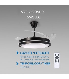 Ventilador BLACK HOOD DC 40W 2448Lm 4 Aspas CCT