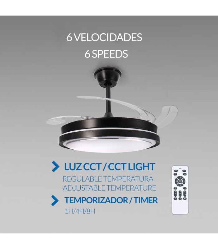 Ventilador BLACK HOOD DC 40W 2448Lm 4 Aspas CCT