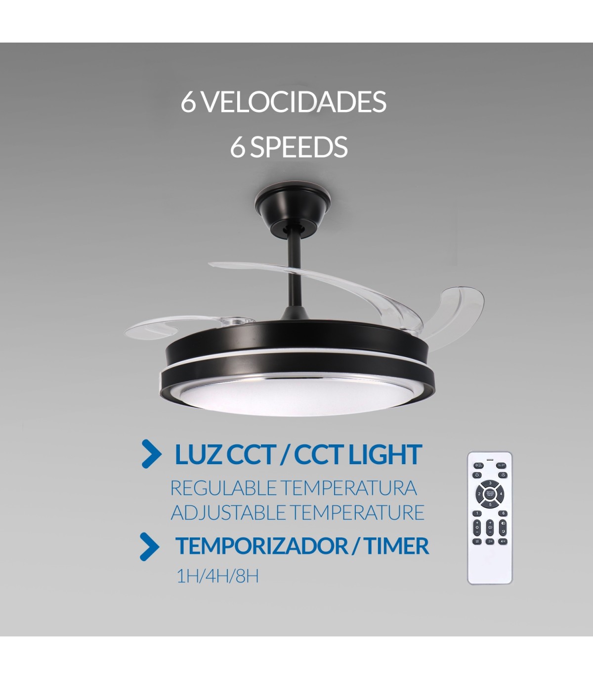 Ventilador BLACK HOOD DC 40W 2448Lm 4 Aspas CCT