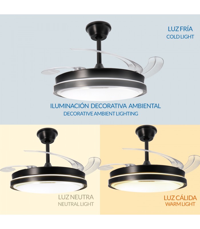 Ventilador BLACK HOOD DC 40W 2448Lm 4 Aspas CCT