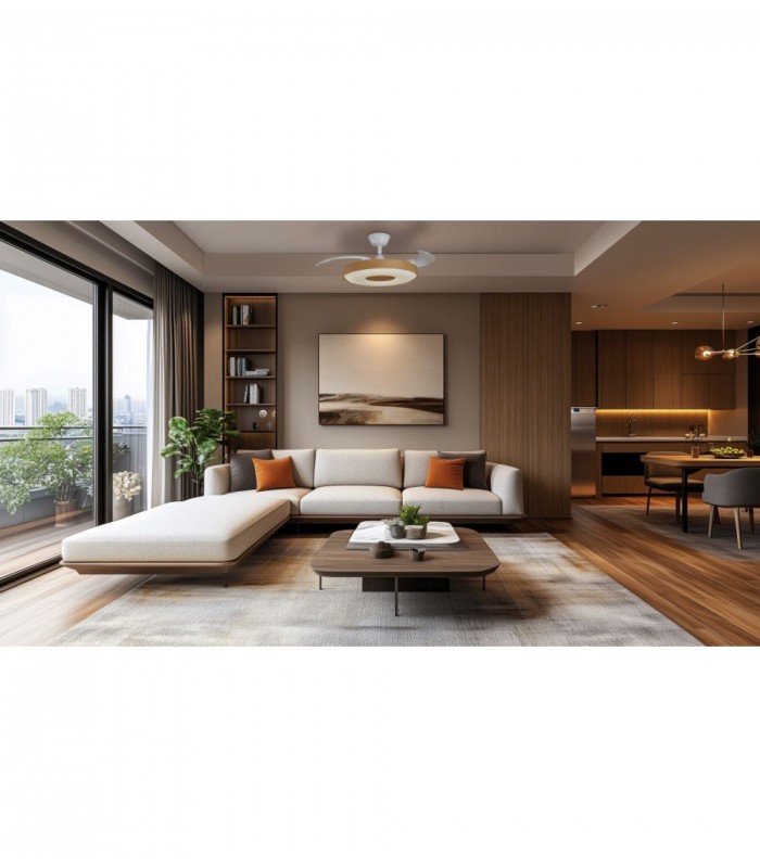 Ventilador PARIS APP DC 50W 6200Lm 3 Aspas Blanco/Haya CCT