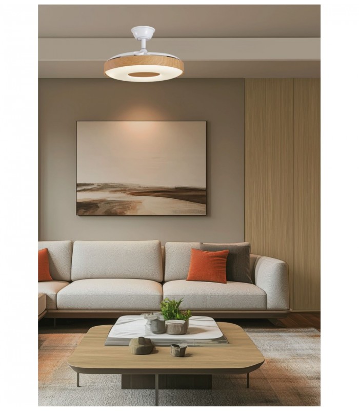 Ventilador PARIS APP DC 50W 6200Lm 3 Aspas Blanco/Haya CCT