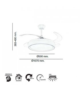 Ventilador Niza DC 50W 6200Lm 4 Aspas Blanco CCT