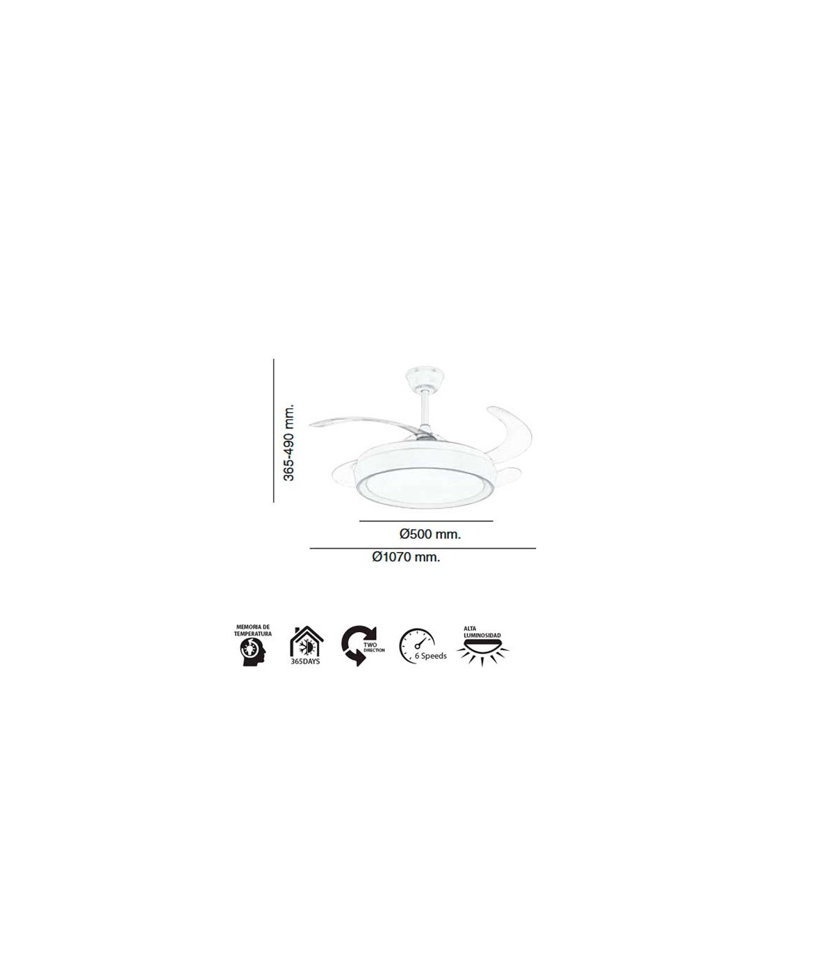 Ventilador Niza DC 50W 6200Lm 4 Aspas Blanco CCT