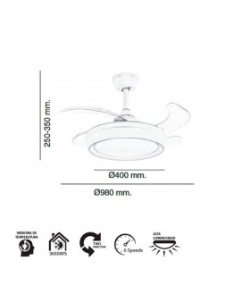 Ventilador Niza XS DC 43W 4950Lm 4 Aspas Blanco CCT