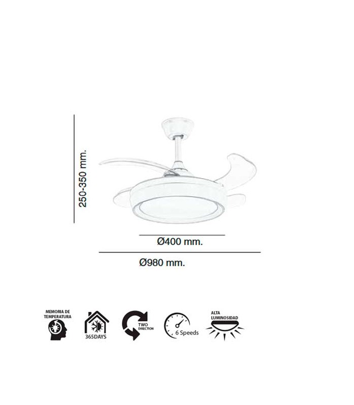 Ventilador Niza XS DC 43W 4950Lm 4 Aspas Blanco CCT