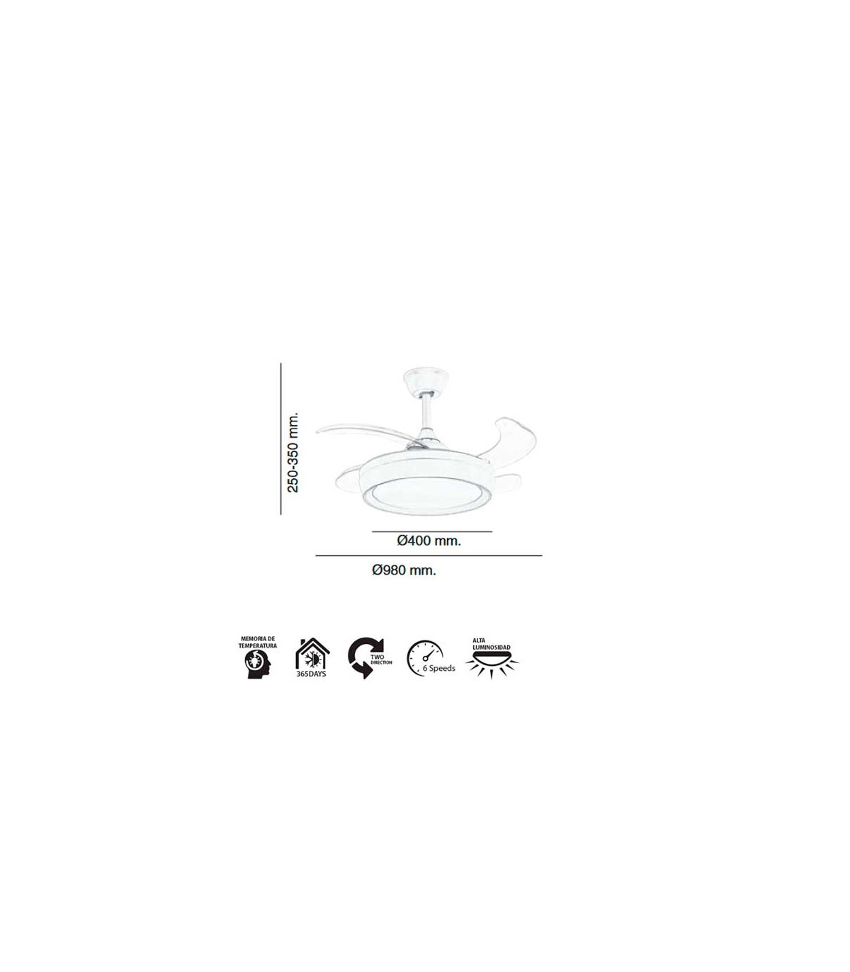 Ventilador Niza XS DC 43W 4950Lm 4 Aspas Blanco CCT