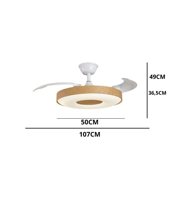 Ventilador PARIS APP DC 50W 6200Lm 3 Aspas Blanco/Haya CCT