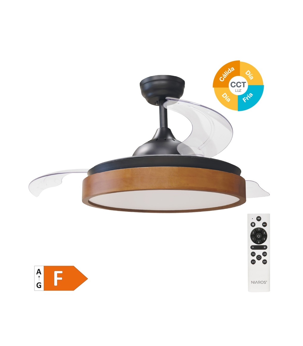 Ventilador Ranta DC 36W 3547Lm 3 Aspas Negro/Cerezo CCT