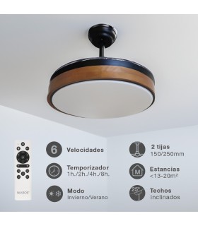 Ventilador Ranta DC 36W 3547Lm 3 Aspas Negro/Cerezo CCT
