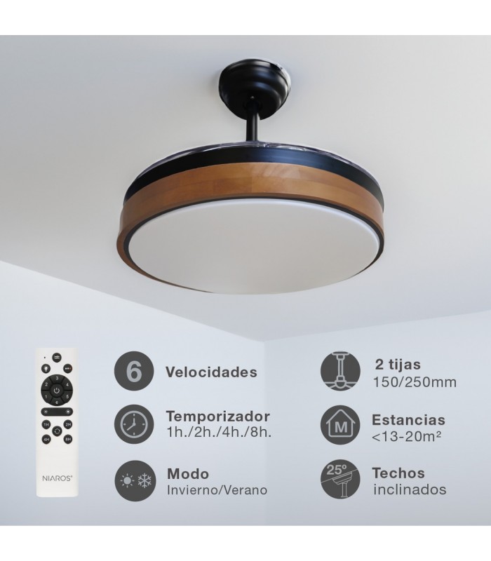 Ventilador Ranta DC 36W 3547Lm 3 Aspas Negro/Cerezo CCT