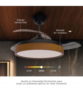 Ventilador Ranta DC 36W 3547Lm 3 Aspas Negro/Cerezo CCT