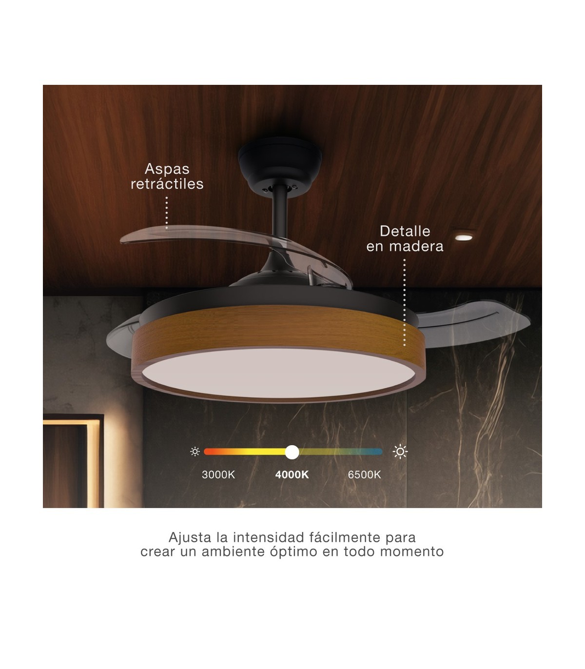 Ventilador Ranta DC 36W 3547Lm 3 Aspas Negro/Cerezo CCT