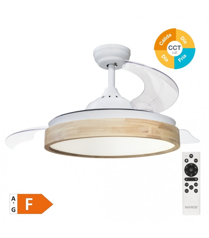 Ventilador Ranta DC 36W 3547Lm 3 Aspas Blanco/Haya CCT