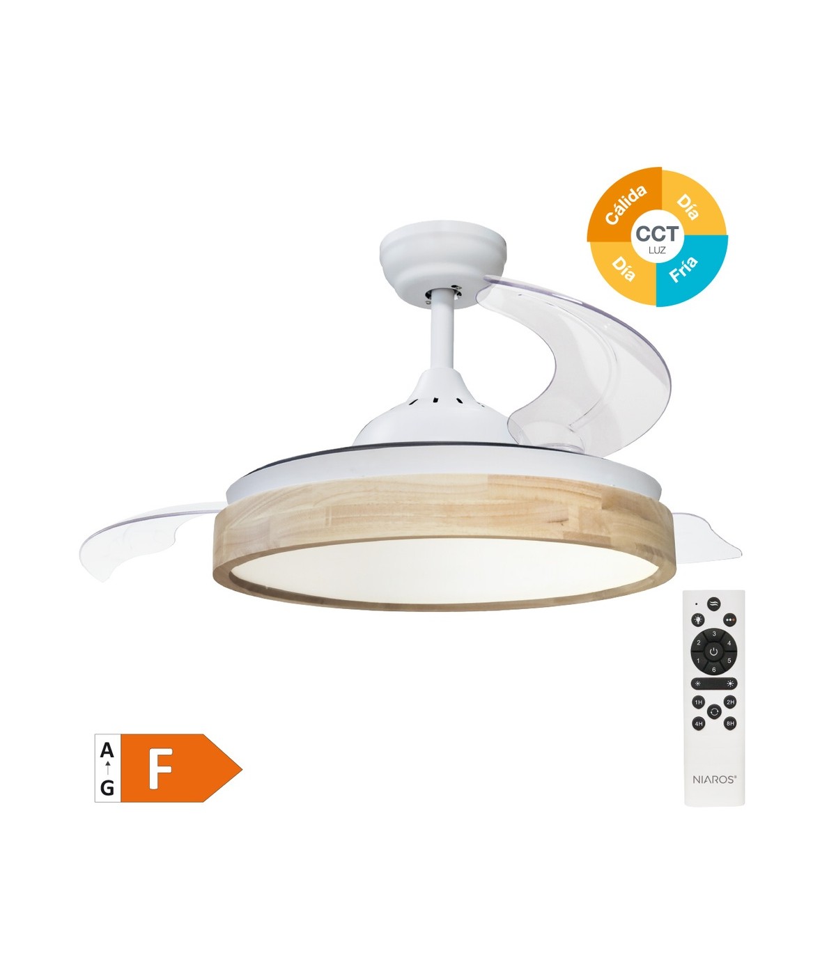 Ventilador Ranta DC 36W 3547Lm 3 Aspas Blanco/Haya CCT