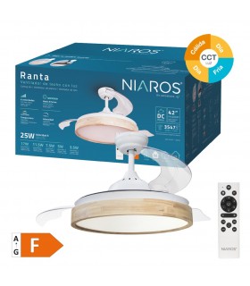 Ventilador Ranta DC 36W 3547Lm 3 Aspas Blanco/Haya CCT