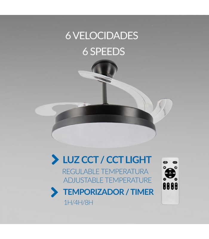 Ventilador BLACK  HOOM DC 40W 2448Lm 4 Aspas CCT