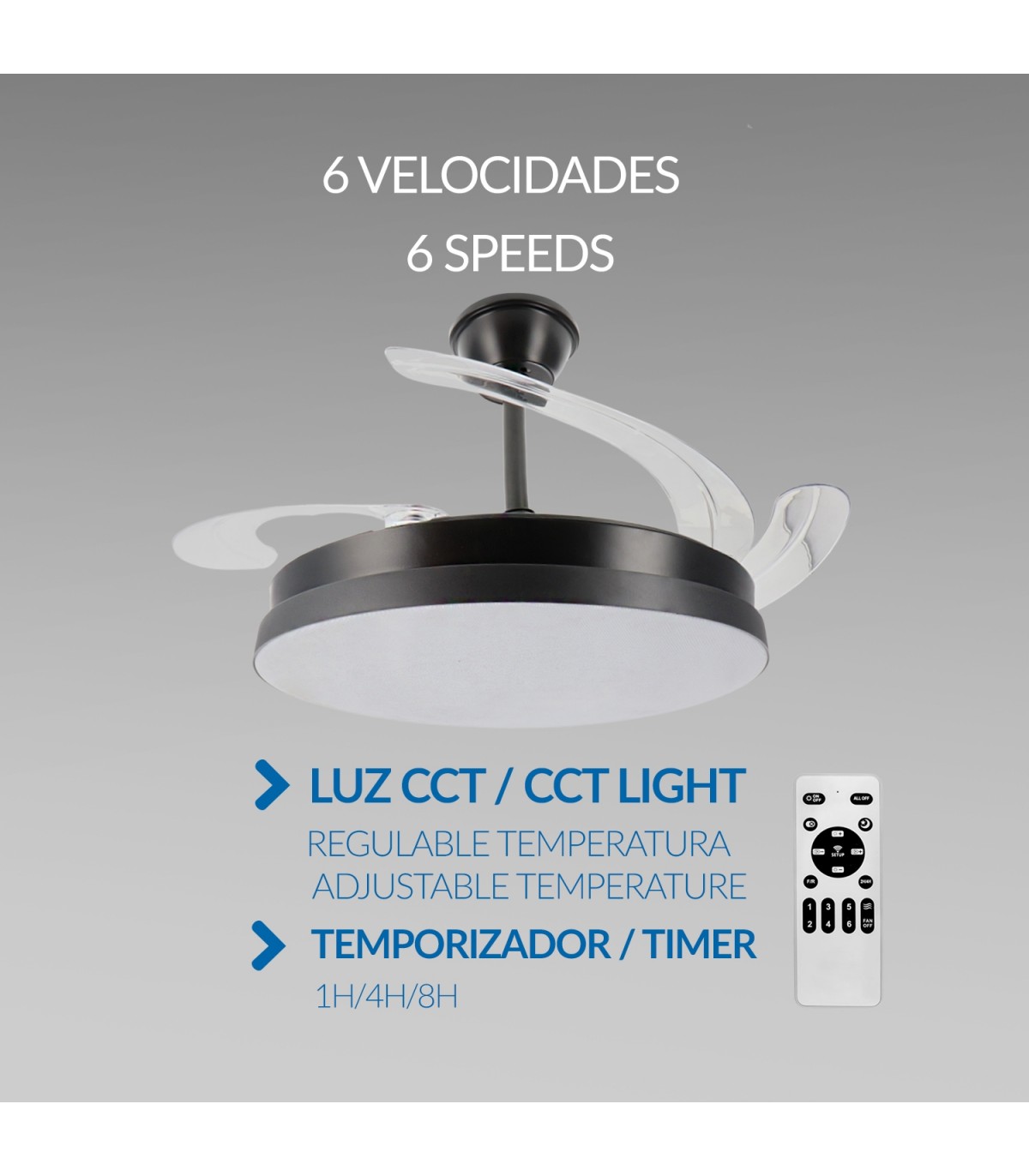 Ventilador BLACK  HOOM DC 40W 2448Lm 4 Aspas CCT