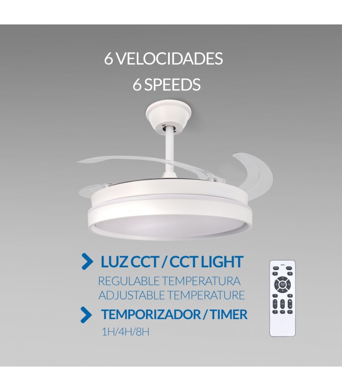 Ventilador WHITE AFAR DC 40W 2448Lm 4 Aspas CCT