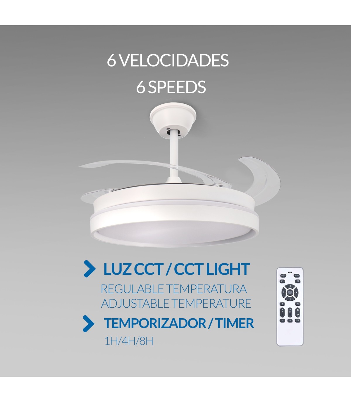 Ventilador WHITE AFAR DC 40W 2448Lm 4 Aspas CCT