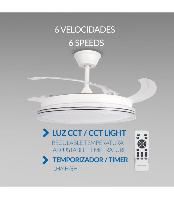 Ventilador WHITE DECOR DC 43W 3800Lm 4 Aspas CCT