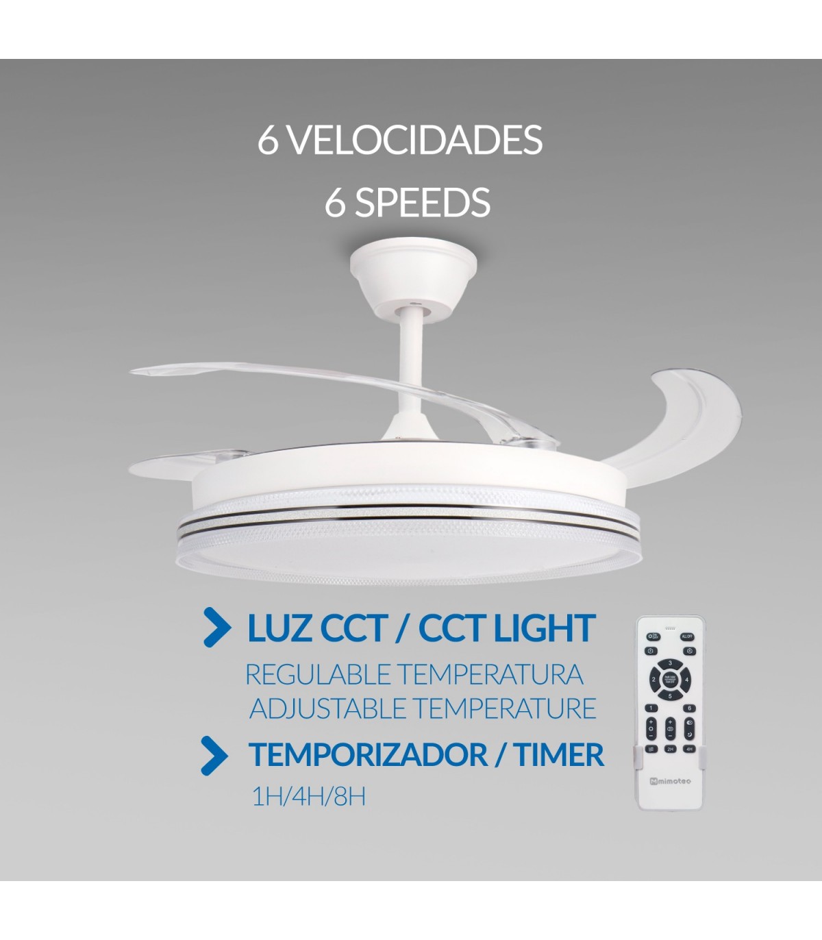 Ventilador WHITE DECOR DC 43W 3800Lm 4 Aspas CCT