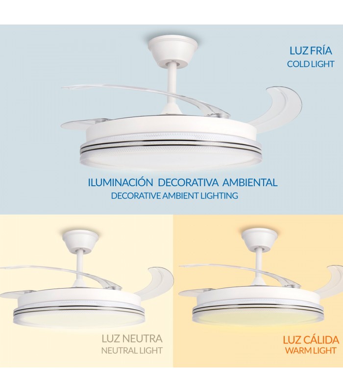 Ventilador WHITE DECOR DC 43W 3800Lm 4 Aspas CCT