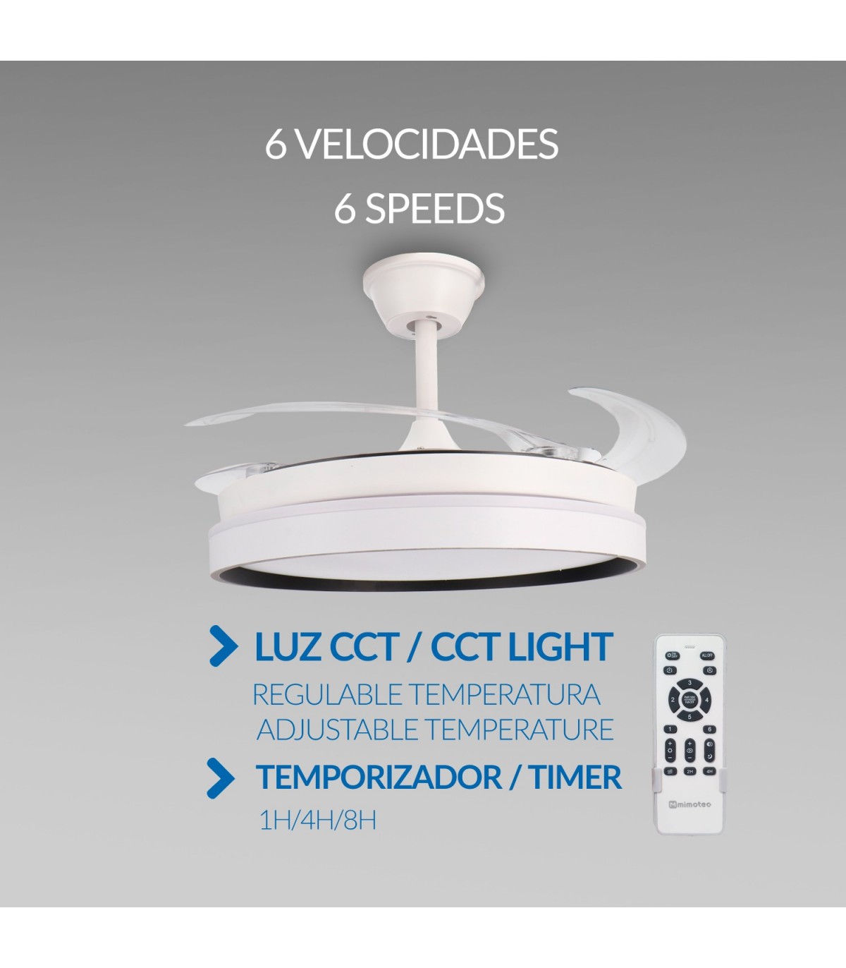 Ventilador WHITE BROOKS DC 43W 3800Lm 4 Aspas CCT