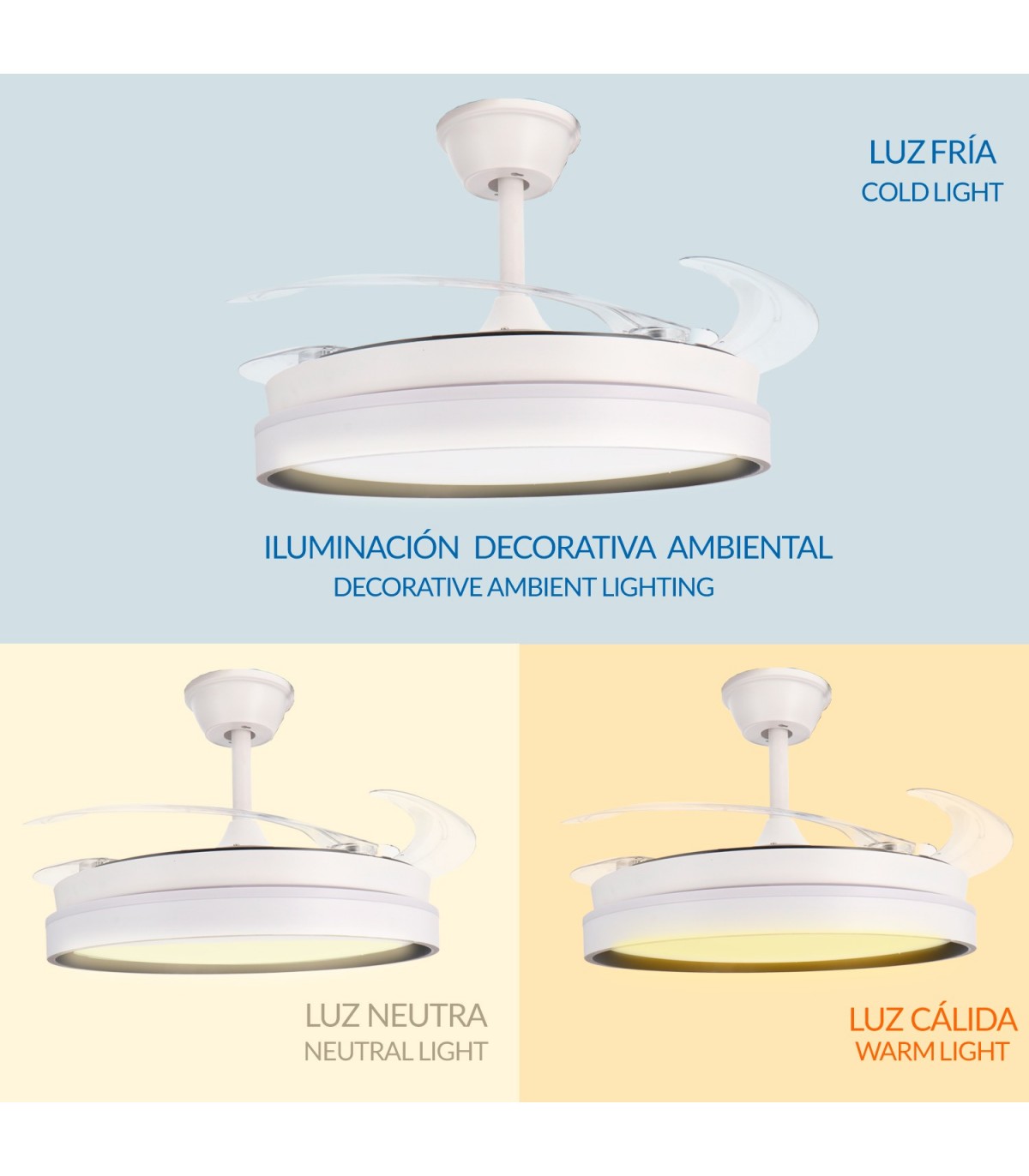 Ventilador WHITE BROOKS DC 43W 3800Lm 4 Aspas CCT