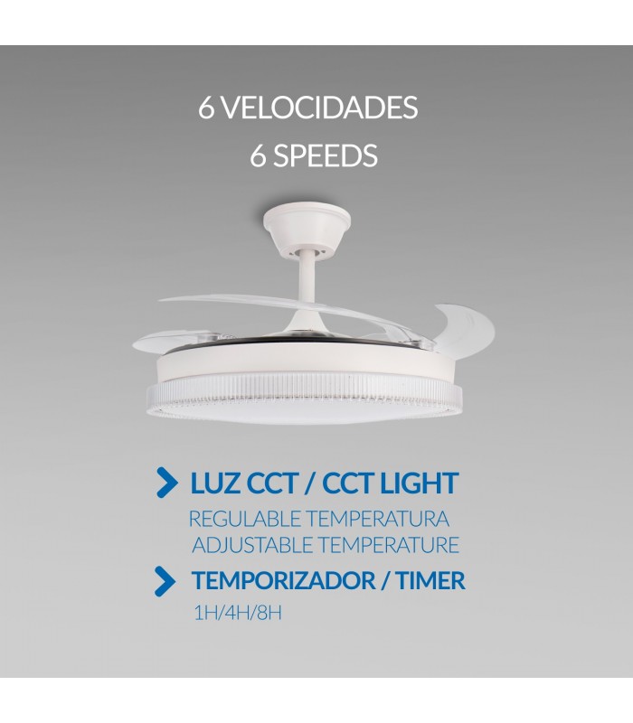 Ventilador WHITE DIAMOND DC 43W 3800Lm 4 Aspas CCT