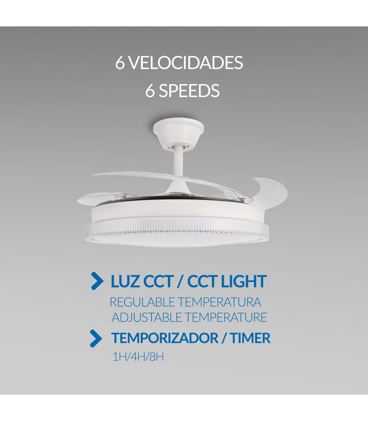 Ventilador WHITE DIAMOND DC 43W 3800Lm 4 Aspas CCT